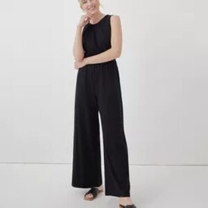 Pact Black Sleeveless Wide-Leg Jumpsuit